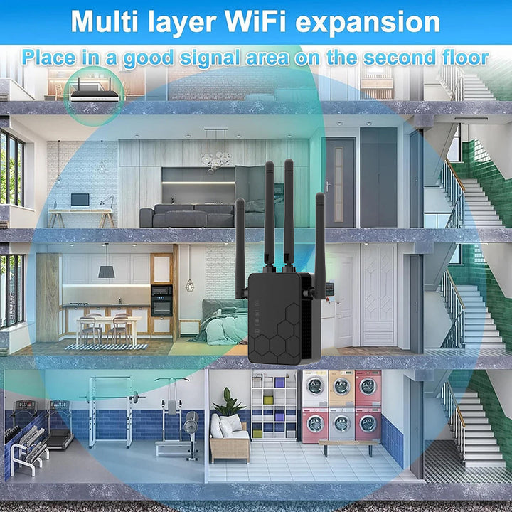 Amplificador de Rango WiFi Super Rápido OEKE - Cobertura de 12880 Pies Cuadrados, Soporta Hasta 150 Dispositivos, Mejora la Estabilidad para Uso en Casa y Oficina