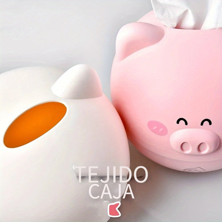 Elegante caja de pañuelos con diseño de cerdo de dibujos animados - Dispensador de plástico rosa y blanco con diseño "Ahorrar papel", ideal para organizar el baño o el despacho, decoración del baño.