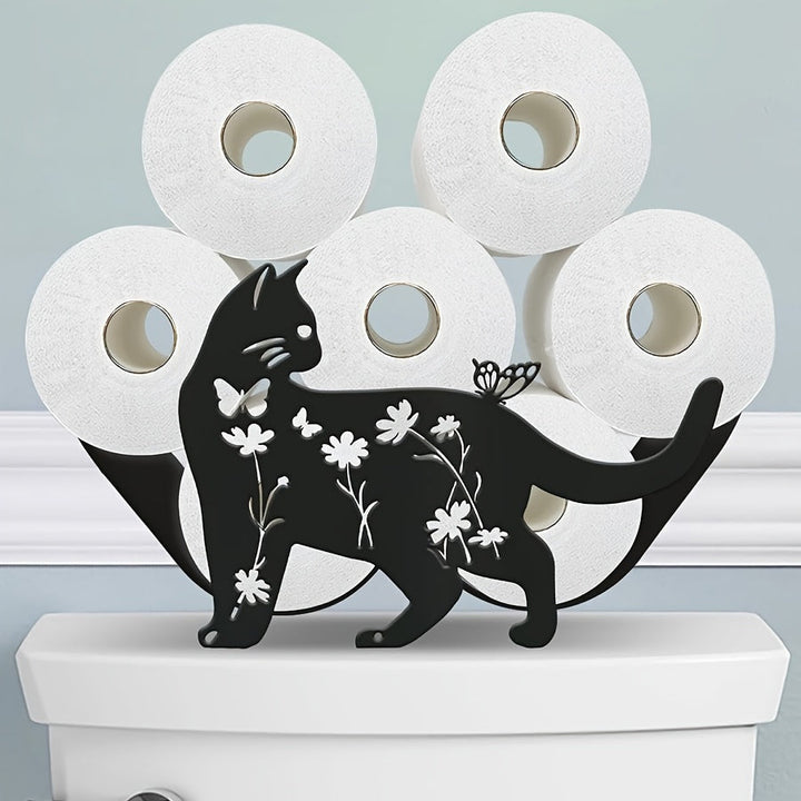 Portarrollos de papel higiénico de gatito de dos caras: Adorable organizador decorativo para el hogar de hierro animal, tiene capacidad para 8 rollos adicionales para baño, tocador o estante de almacenamiento Decoraciones de Halloween, Navidad