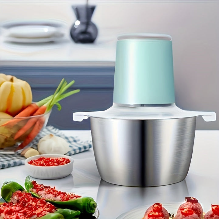 Molino eléctrico de carne de 2 litros y procesador de alimentos - Licuadora de acero inoxidable de 67,63 onzas para carnes, frutas, verduras y nueces - Recargable por USB, capacidad de 8 tazas, 1500 RPM, ideal para cocinas domésticas o comerciales, picad