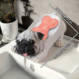 Plato de jabón para perros bulldog de resina - Diseño de estatua de bulldog blanco realista, decoración ovalada para el hogar y accesorio de baño, perfecto para decorar la cocina o el salón.
