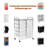 Carrito de almacenamiento con ruedas, 10/12/15 cajones, estructura metálica y cajones de plástico, multifuncional, práctico para el hogar y la oficina (Blanco transparente/Negro avanzado/Color2)