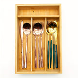 Caixa de Almacenamiento Extensible para Cubiertos de Teca, Organizador de Cajón de Teca, Bandeja para Utensilios con Divisores Estriados, Adecuado para la Organización de Cubertería y Herramientas de Cocina en Dormitorio o Sala de Estar