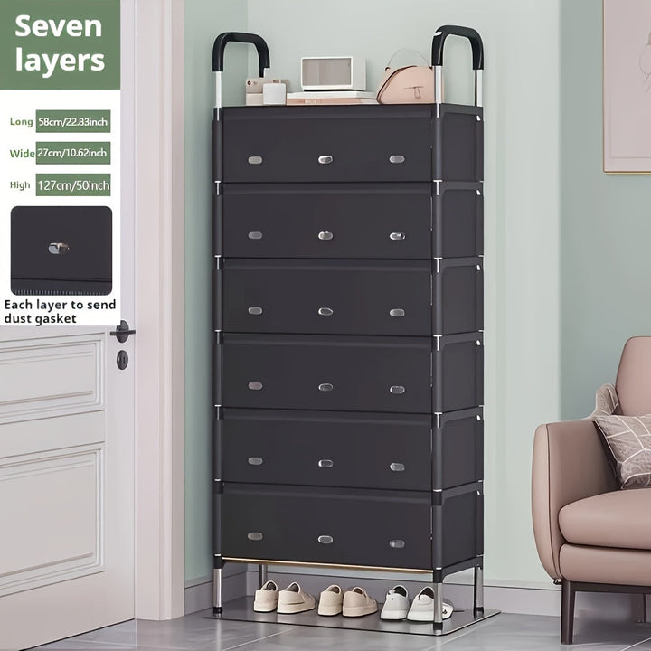 Estante de zapatos de 7 niveles, capacidad para 18-21 pares, estructura metálica a prueba de polvo con material PP, almacenamiento que ahorra espacio para el hogar, dormitorio y pasillo, uso interior, ensamblado, organizador de almacenamiento de zapatos