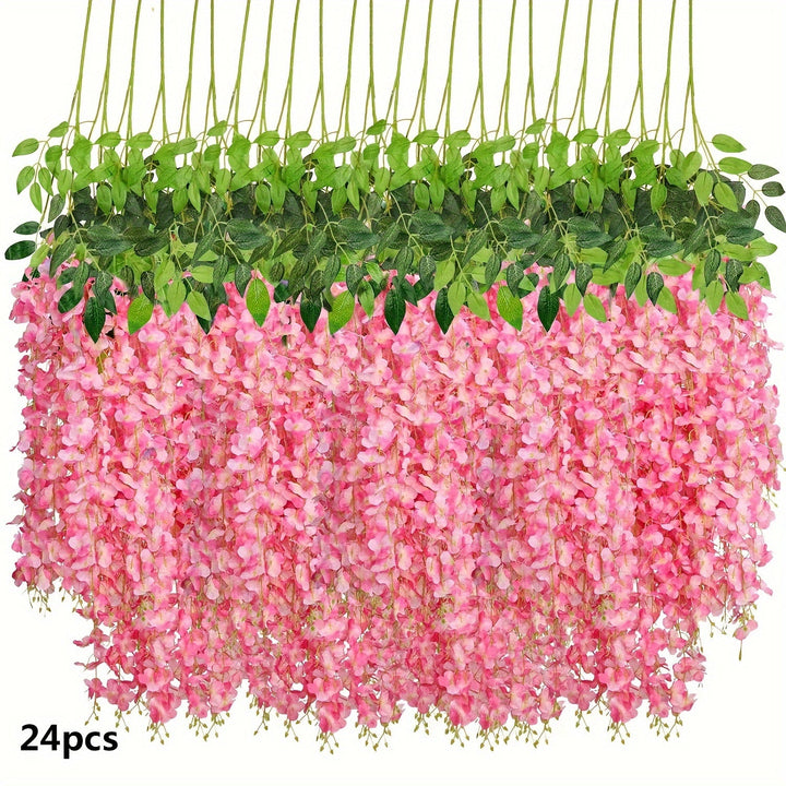 24 piezas, flores artificiales, decoración de glicina para Navidad, boda, fiesta, jardín del hogar, exterior, hotel, comercial, decoración colgante