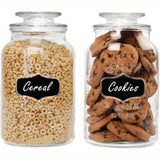 Jarras de vidrio redondo con tapas selladas, adecuadas para galletas, dulces, granos - Juego de jarras de galletas que incluye etiquetas de pizarra y lápiz - 3.79/7.57 tazas (2 piezas/1 pieza), transparentes