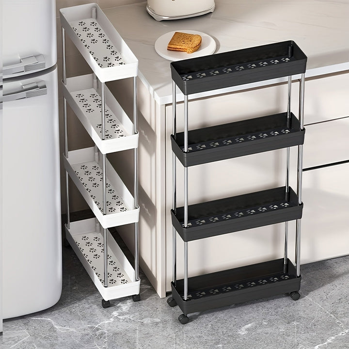 Carrito de Almacenamiento Delgado con Drenaje Calado y 4 Niveles, Carrito de Almacenamiento sobre Ruedas, Estante Estrecho, Estante para Baño, Unidad Móvil de Organización para Cocina, Baño, Lavandería,