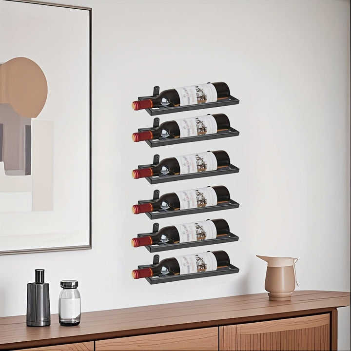 Soporte de Vino Montado en Pared - Diseño Minimalista Moderno para 6 Botellas, Hierro Elegante y Ahorrador de Espacio para Cocina, Comedor o Bar - Organizador de Botellas con Almacenamiento Seguro, Construcción Robusta y Funcional
