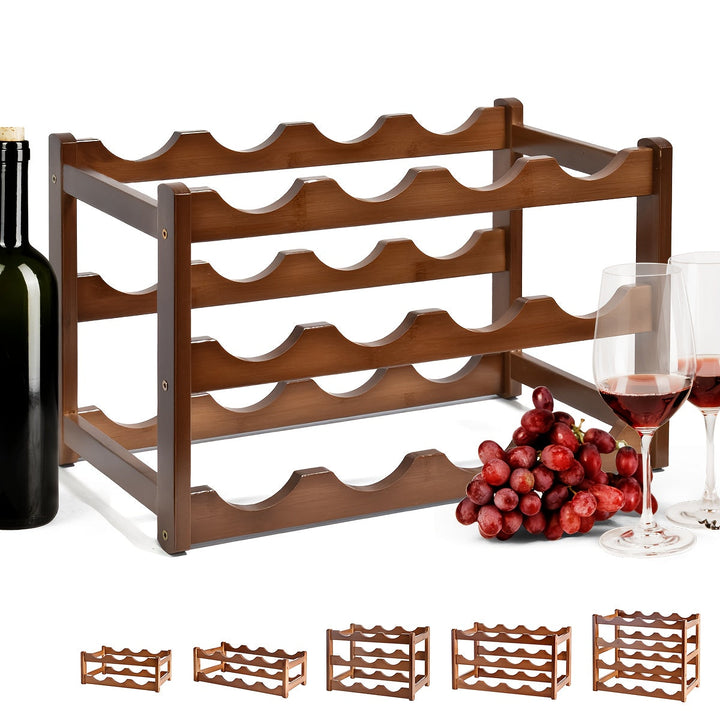 1pieza Estantería de vino de bambú, Soporte de vino apilable, estante de exhibición, organizador de almacenamiento de vino para cocina, bar, bodega de vinos