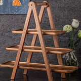 Bandeja de Servir de Madera de Acacia de 3 Niveles - Diseño Elegante en Forma de Escalera, Organizador Duradero para Cocina y Expositor de Buffet para Hogar, Hotel o Restaurante