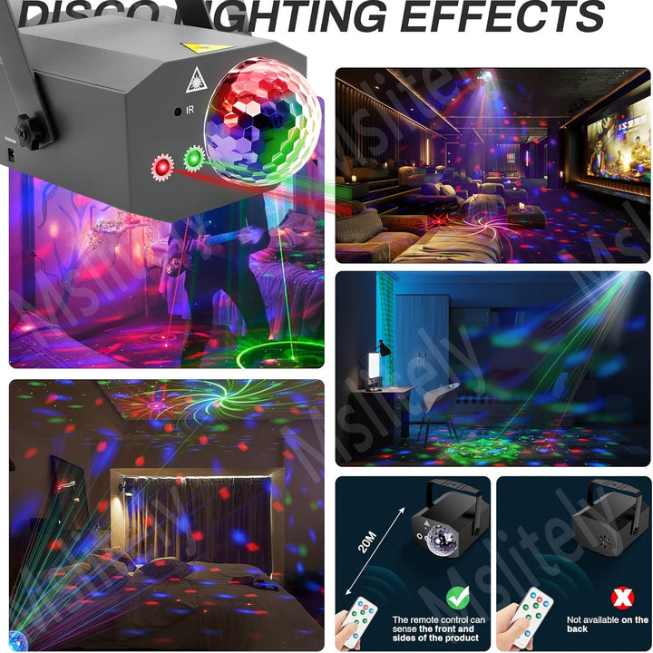 Luces para fiestas, luces de bola de discoteca, luces láser DJ activadas por sonido con control remoto, luces para bailar, discoteca, bares, KTV, fiestas, cumpleaños