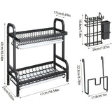 1pc Estante de Secado de Acero Inoxidable de 2 Niveles con Sistema de Drenaje, Organizador de Encimera de Gran Capacidad para Platos, Boles y Tablas de Cortar - Estantería Multifuncional para Cocina