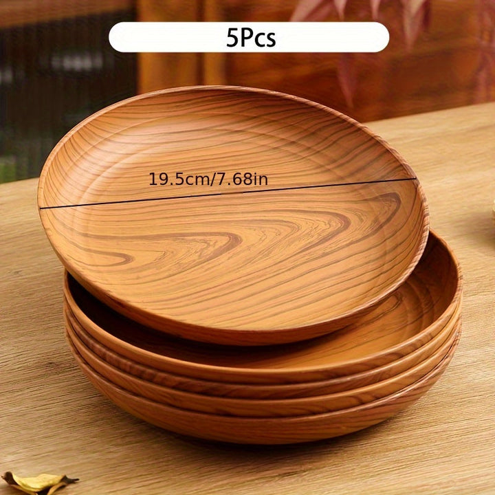 Juego de 5 o 10 platos de plástico grueso con diseño de veta de madera, platos para ensalada, pan, sándwiches, desayuno, plato principal, pasta, arroz, bandeja para servir, ideal para fiestas, camping y uso en casa o restaurante