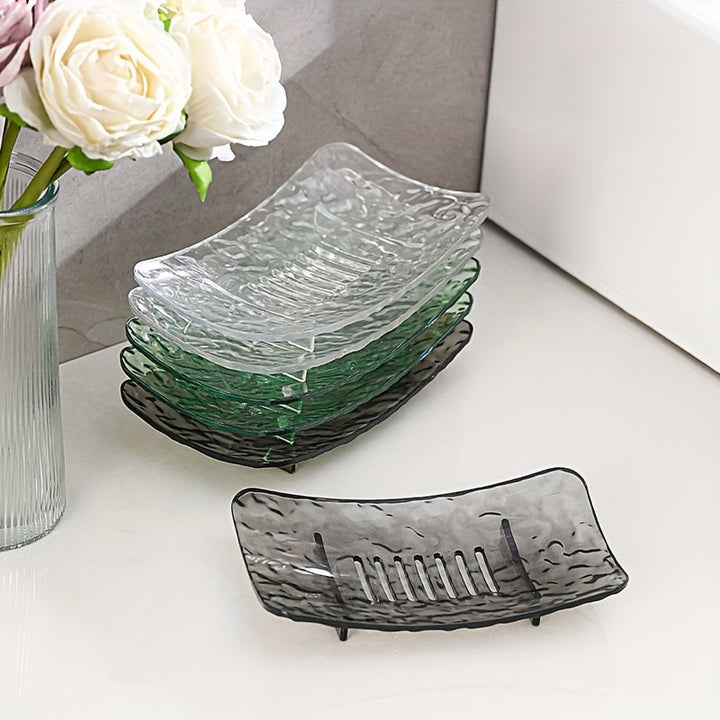 Jabonera Individual con Tira de Drenaje, Almacenamiento Multifuncional para Escritorio, Pequeño Estante de Almacenamiento - Ahorra Espacio - Perfecto para Baño y Cocina, Material PET Duradero, Diseño Creativo de Onda de Agua