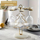 Soporte de vino de árbol de Navidad de 6 vasos - Elegante soporte de metal dorado con adornos decorativos, perfecto para comidas de vacaciones y decoración del hogar, estante de vino de mesa