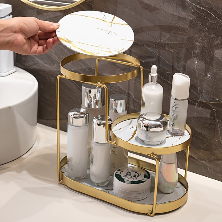 1 Pieza, Organizador De Cosméticos De 3 Niveles, Elegante Estante De Hierro Fundido Para Maquillaje, Cuidado De La Piel, Perfume, Lápiz Labial, Cepillo De Dientes, Encimera De Baño, Tocador, Estante De Almacenamiento De Mesa De Maquillaje