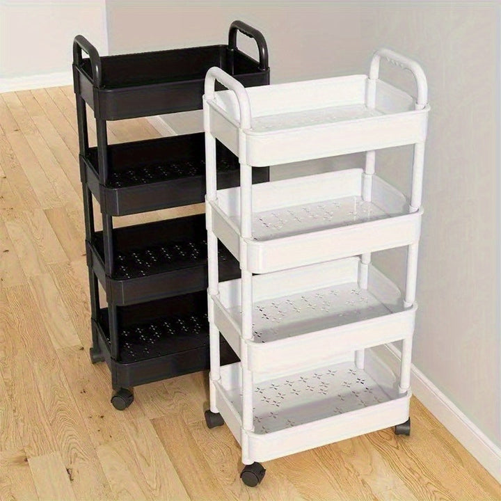 Carro de almacenamiento de PVC duradero con ruedas fáciles de mover - Organizador de cocina de varios niveles moderno, diseño seguro para gatos, ideal para dormitorio, cocina, baño - Blanco y negro, uso familiar de 40 personas, solución de almacenamiento