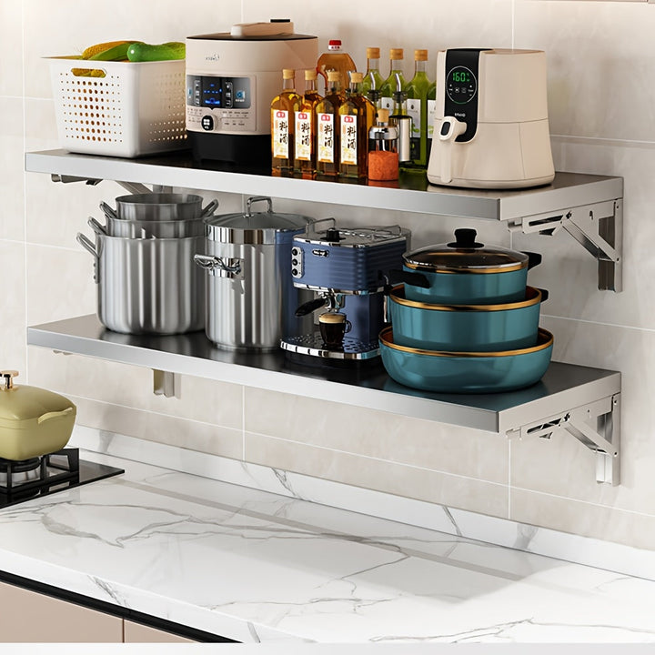 Estante de almacenamiento plegable de acero inoxidable - Instalación sin taladro, resistente a la oxidación y fácil de limpiar, organizador de cocina que ahorra espacio para especias, cubiertos, utensilios de cocina, diseño contemporáneo, organizadores y