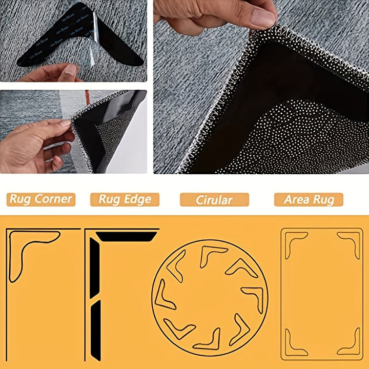 12pcs Sujetadores de Alfombras Antideslizantes Premium - Negro, Ideales para Salón, Comedor y Baño - Evita Deslizamientos y Bordes que se Enrollan