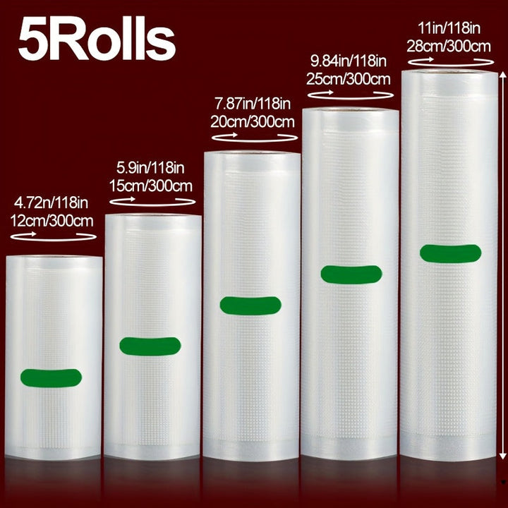 Paquete de 5 rollos de sellador de vacío sin BPA, de 3 metros de largo por rollo, disponibles en anchos de 12 cm, 15 cm, 20 cm, 25 cm y 28 cm - Ideales para almacenamiento de alimentos, preparación de comidas y cocción sous vide - Duraderos, cortados a m