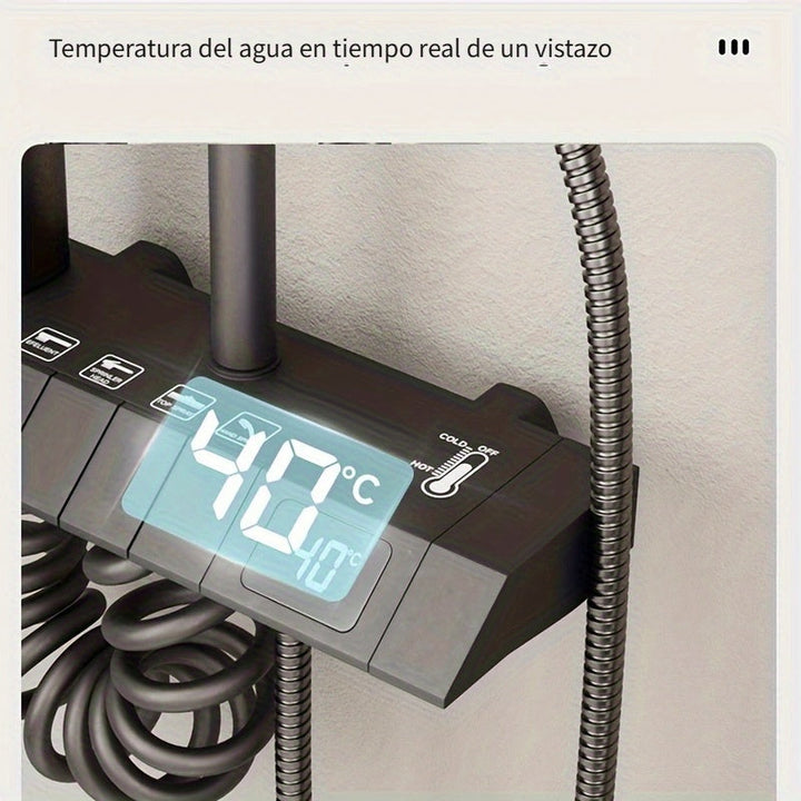 1 Juego de Ducha Termostática, Juego de Grifos de Ducha Digital, Cabeza de Ducha de Lluvia | Grifo de Ducha de Teclas de Piano, Juego de Mezclador de Ducha de Baño con Cabeza de Ducha de Lluvia, Espouta de Bañera, Ducha de Mano y Espray de Bidet, Montaje