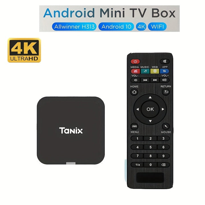 TX1 Smart Network TV Box con Procesador de 4 Núcleos, Ultra HD 4K@60Hz, Android 10.0, WiFi6 Dual-Band, 1GB+8GB RAM, Baja Latencia, Soporte Multilingüe – Centro de Entretenimiento en Casa