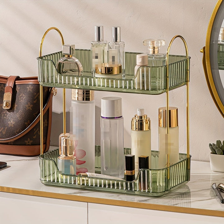 1 Pieza, Organizador De Baño De Varios Niveles, Estante De Almacenamiento De Plástico De Estilo Nórdico Para Cosméticos, Lujoso Estante Para Dormitorio, Soporte Para Perfumes Y Maquillaje En La Mesa De Tocador, Elegante Acabado Dorado