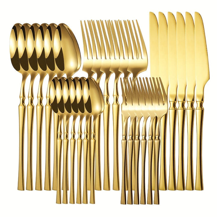 30 piezas de cubertería de acero inoxidable que incluye cuchillo de cena, tenedor, cuchara, tenedor de postre, cuchara de postre y cuchara de café para uso en el hogar y en restaurantes.