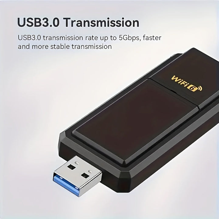 Adaptador sin varillas WiFi 6 USB 3.0 de 1800Mbps, Compatible con PC y Portátil, Adaptador USB WiFi 802.11ax con Tecnología Super USB 3.0 y Seguridad WPA3, Antena Dual de Alta Ganancia 5Dbi, Banda Dual 5.8G/2.4G, Receptor/Transmisor WiFi, Solo Compatible