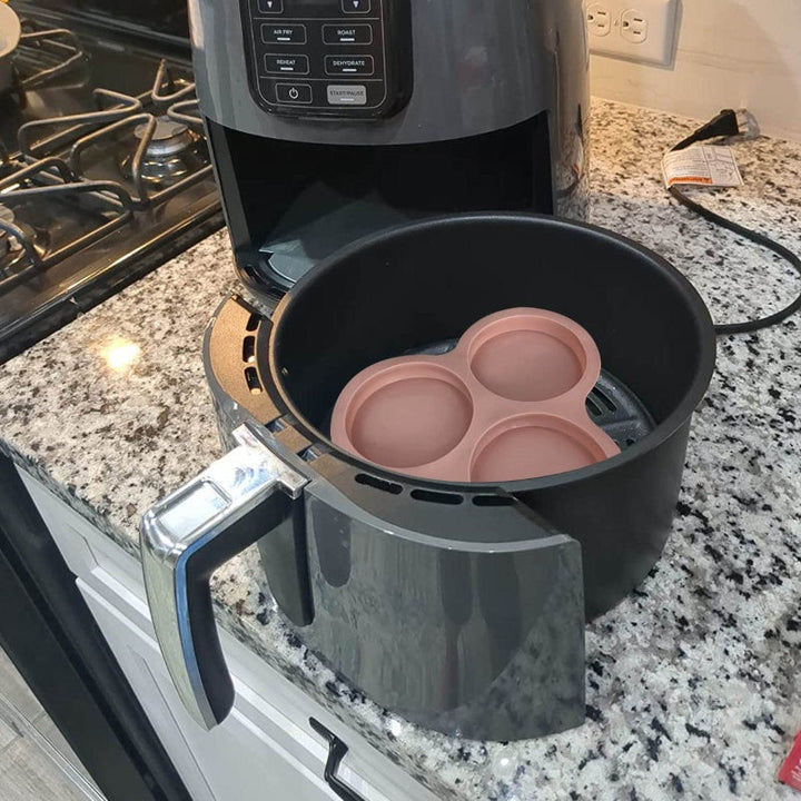 1pc Molde de silicona para hornear pasteles, molde redondo de 3 agujeros no eléctrico para pan y freidora de aire, accesorio de freidora de fácil liberación, herramienta de cocina multiusos