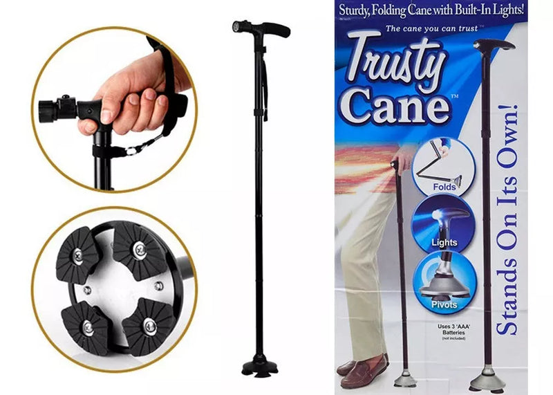 Trusty Cane Baston Ortopedico Plegable Con Linterna Luz Led Color Negro