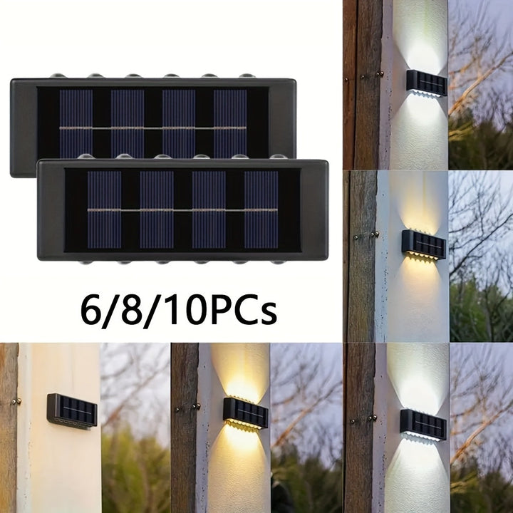 Juego de 6, 8 o 10 luces solares para pared con 12 LED, ideal para jardín, exterior, patio y garaje