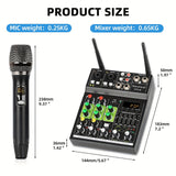 DEPUSHENG Mezclador de Audio Profesional de 4 Canales con Doble Micrófono Inalámbrico, Interfaz USB, Consola de Tablero de Sonido, Reproducción de MP3 - Ideal para Karaoke en Casa, Fiestas y Grabación en Estudio - Aleación Negra, Sistema de Karaoke para