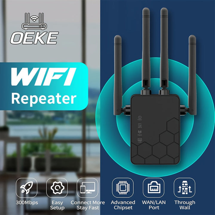 Amplificador de Rango WiFi Super Rápido OEKE - Cobertura de 12880 Pies Cuadrados, Soporta Hasta 150 Dispositivos, Mejora la Estabilidad para Uso en Casa y Oficina
