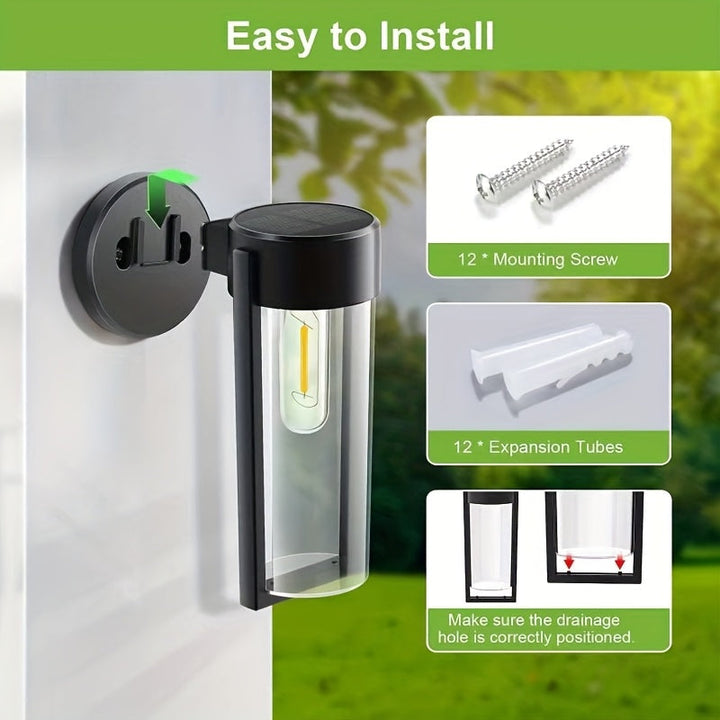 Luces solares para exteriores LED, luces de pared cilíndricas, adecuadas para patios, jardines, senderos y decoración de paisajes. Luces para césped, luces de pared, 2/4/6 piezas.