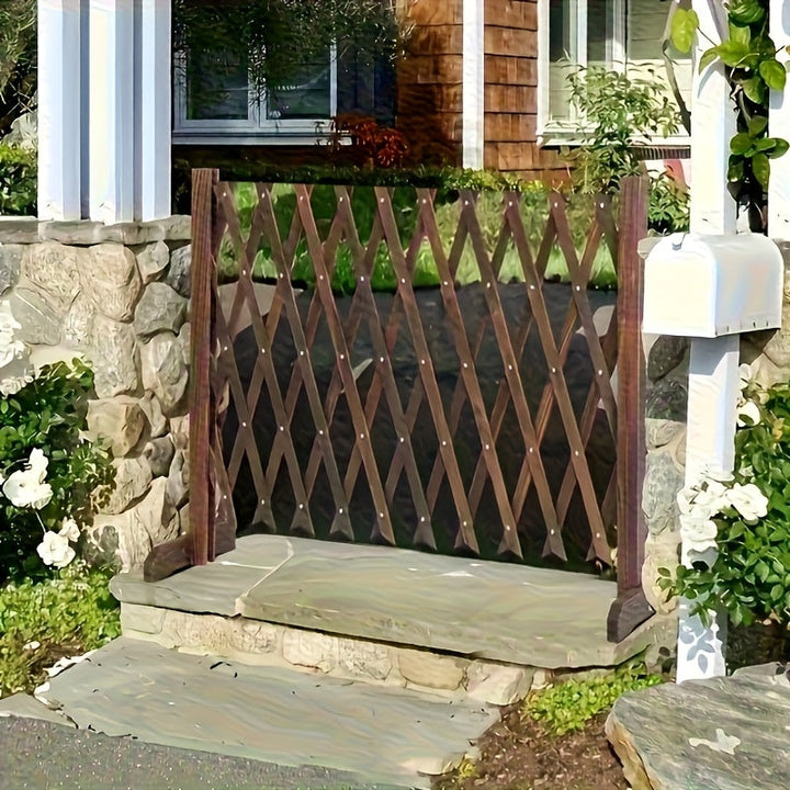 Cerca de jardín de madera ajustable sin taladro, diseño de celosía retráctil para pantallas de privacidad interior/exterior, seguridad para mascotas, plantas trepadoras, madera resistente a la intemperie, fácil instalación para patio, balcón, jardín, pan