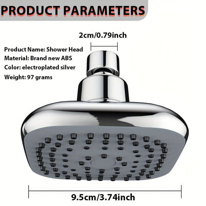 1 unidad de cabezal de ducha universal, material nuevo, ABS grueso, 4 pulgadas (aproximadamente 9.5 cm), cabezal de ducha tipo lluvia, flujo alto, diseño cuadrado, función de salida única reforzada, ideal para duchas empotradas, acabado pulido, cromado