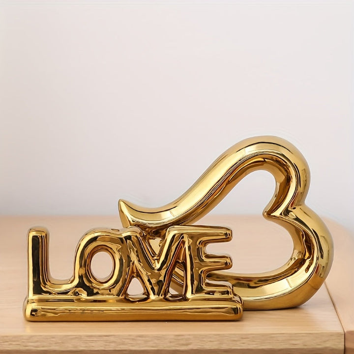 Conjunto de 2 piezas de cerámica electroplata con amor 'LOVE' adornos, decoración de alta gama para sala de estar, armario de vino, armario de TV, regalo de boda.