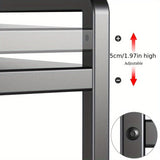 1pc Estante de microondas de metal ajustable, un nuevo nivel de almacenamiento de cocina: longitud ajustable, uso multicapa, estante de microondas retráctil para encimera, estante para horno, estante de almacenamiento para olla arrocera de uso doméstico.