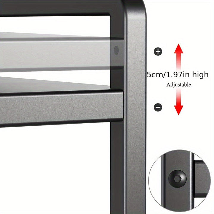 1pc Estante de microondas de metal ajustable, un nuevo nivel de almacenamiento de cocina: longitud ajustable, uso multicapa, estante de microondas retráctil para encimera, estante para horno, estante de almacenamiento para olla arrocera de uso doméstico.