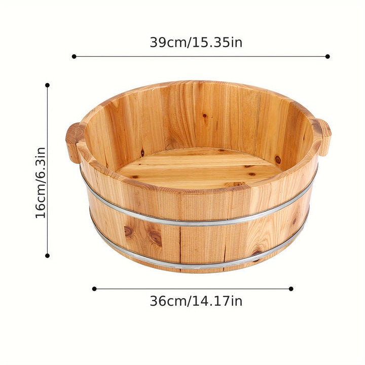 Bañera de Madera Elegante para Remojo de Pies con Soportes Metálicos - Altura de 16.0cm, Diámetro de 39.88cm | Uso Versátil para Baños de Pies Cálidos Relajantes, Lavado de Cara y Más | Experiencia de Spa en Casa Duradera, Esenciales para el Spa en Casa