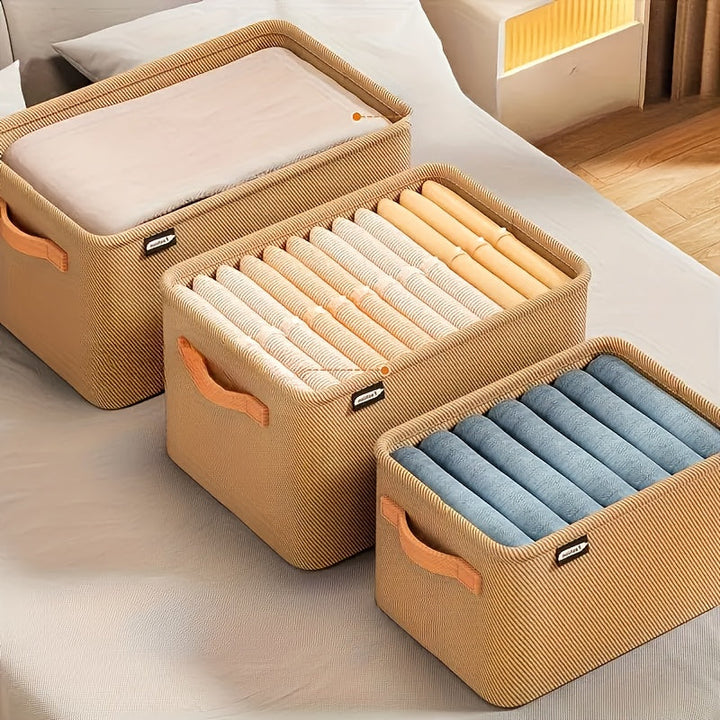 1 cesta de almacenamiento de tela plegable con asa - Beige, estilo clásico, perfecta para el hogar, la oficina y la organización de dormitorios - Ideal para ropa, artículos varios y más, cestas de estantería
