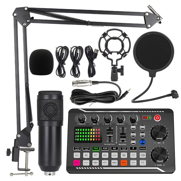 Interfaz de audio de transmisión en vivo con alimentación USB, F998, con efectos de DJ y cambiador de voz, plástico negro, batería recargable, para transmisión en vivo/blog/juego