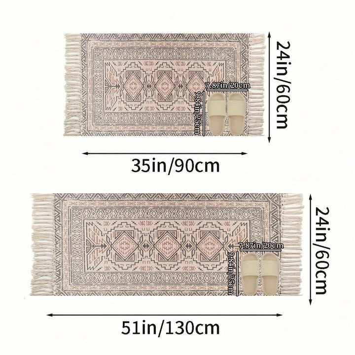 1 pieza de alfombra de estilo nórdico étnico tejida a mano con borlas - Patrón geométrico en rojo, azul, blanco y beige, tejido de poliéster lavable para decoración de sala de estar, dormitorio o oficina en casa, alfombras para sala de estar.