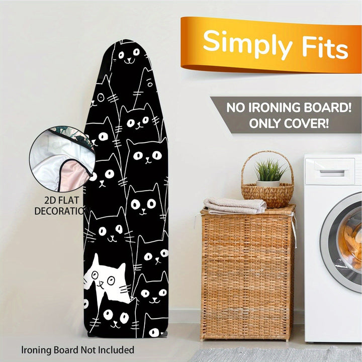 1 Funda de Tabla de Planchar de Alta Resistencia con Diseño de Gato Lindo - Tamaño Completo, Bordes Elásticos y Lavable a Máquina para Accesorios de Lavandería (Tabla no Incluida), 2D Plana
