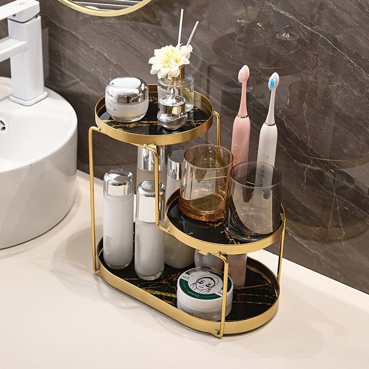 1 Pieza, Organizador De Cosméticos De 3 Niveles, Elegante Estante De Hierro Fundido Para Maquillaje, Cuidado De La Piel, Perfume, Lápiz Labial, Cepillo De Dientes, Encimera De Baño, Tocador, Estante De Almacenamiento De Mesa De Maquillaje