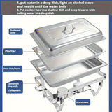 Juego de platos de acero inoxidable aislados con estufa de cena, contenedor de calefacción comercial para hotel, restaurante y banquetes, termo rectangular plateado adecuado para catering, banquetes y fiestas, utensilios para servir.