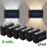 6 piezas, luz solar para pared exterior con 10 LED, espejo convexo, iluminación exterior, luz decorativa para pared, luz LED para paisajismo, ideal para exteriores, patio, villa, cerca, terraza, jardín
