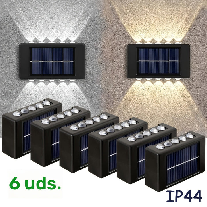 6 piezas, luz solar para pared exterior con 10 LED, espejo convexo, iluminación exterior, luz decorativa para pared, luz LED para paisajismo, ideal para exteriores, patio, villa, cerca, terraza, jardín