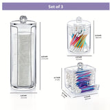 3 piezas de dispensador de hisopos acrílico, caja de almacenamiento para baño, frascos redondos para algodón, porta hisopos, contenedor de palillos, hisopos redondos para baño